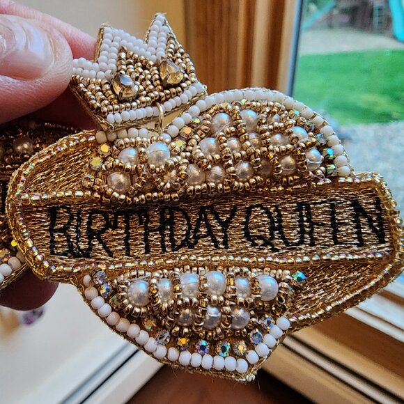 Claire's Birthday Queen Beaded Embroidered Earrings - Picture 13 of 14